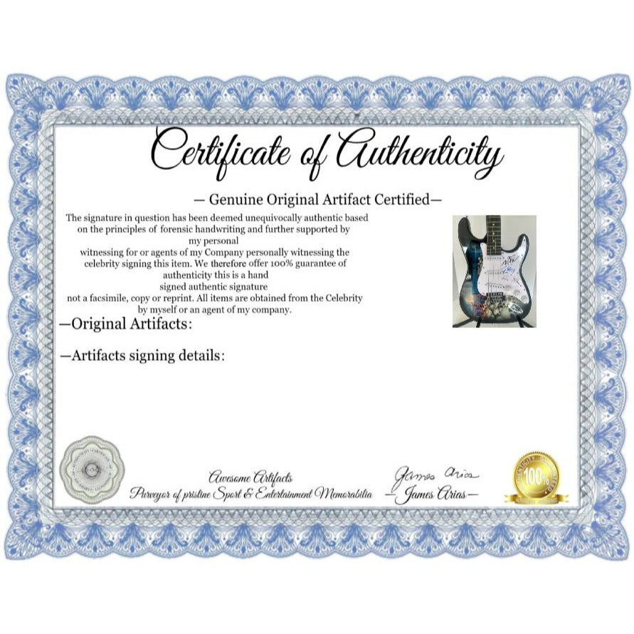 Metallica James Hetfield Kirk Hammett Jason Newsted Lars Ulrich Heavy Metal skull guitar signed with proof