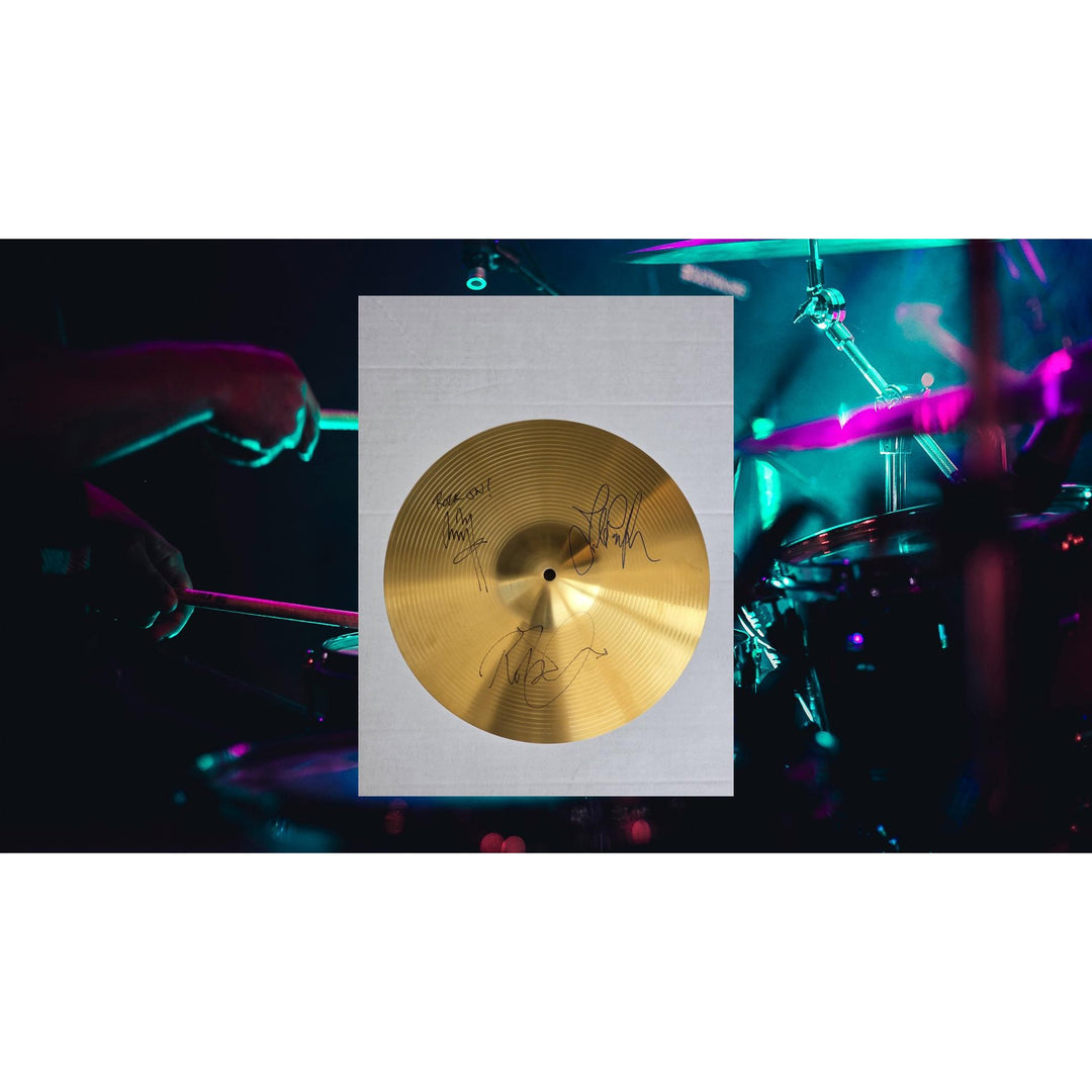 Led Zeppelin Jimmy Page Robert Plant John Paul Jones 16 inch cymbal signed with proof.