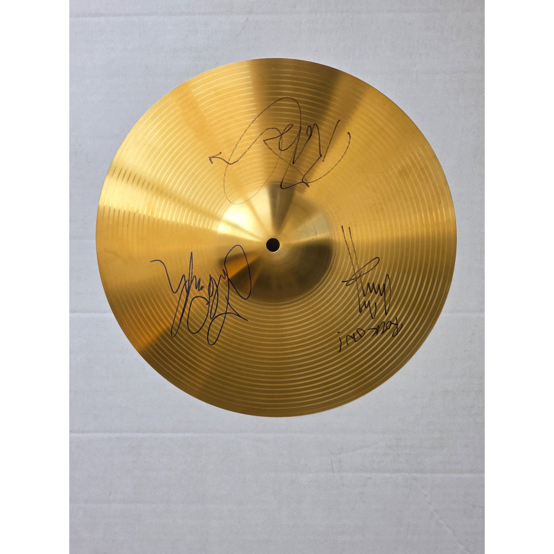 Led Zeppelin Jimmy Page Robert Plant John Paul Jones 16 inch cymbal signed with proof.