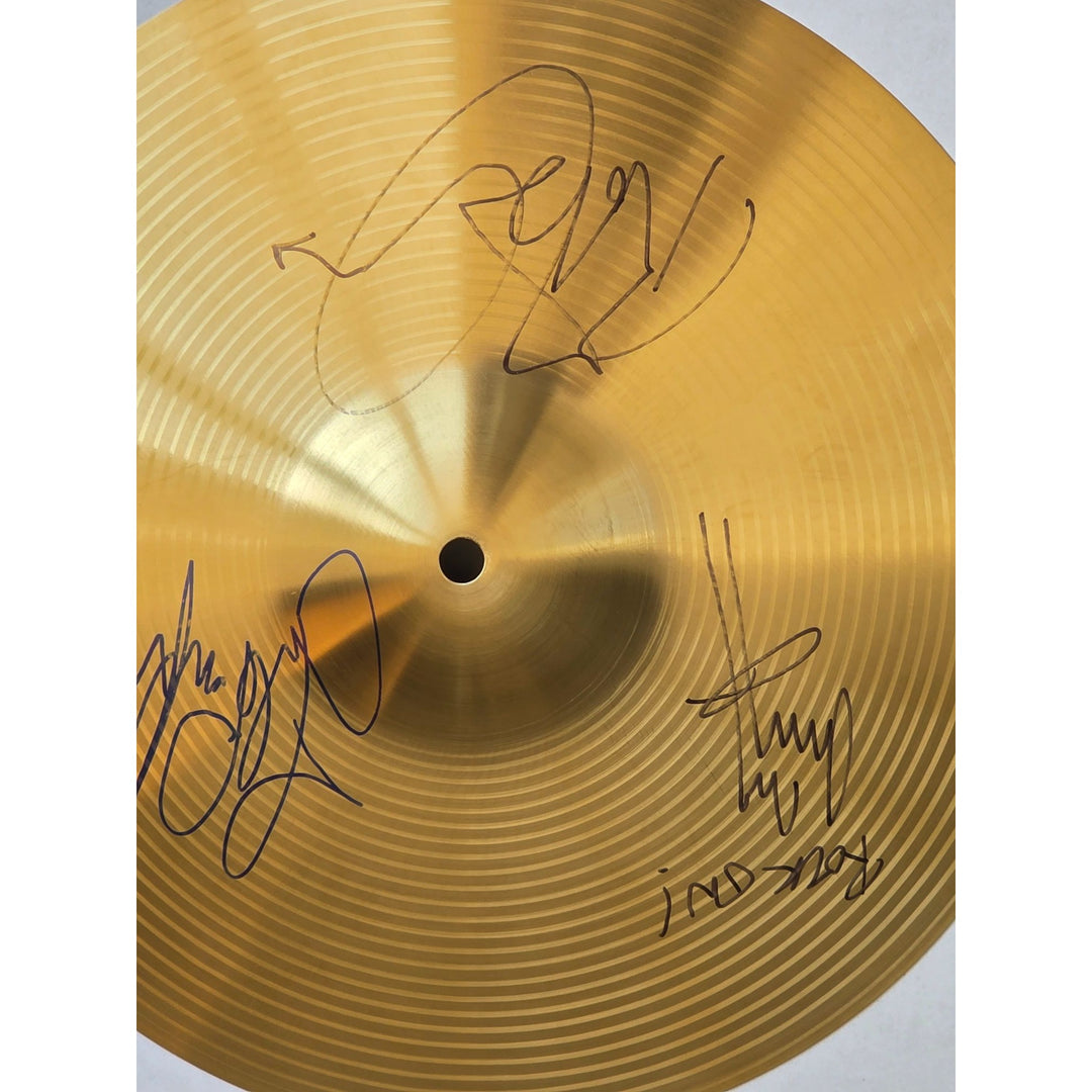 Led Zeppelin Jimmy Page Robert Plant John Paul Jones 16 inch cymbal signed with proof.