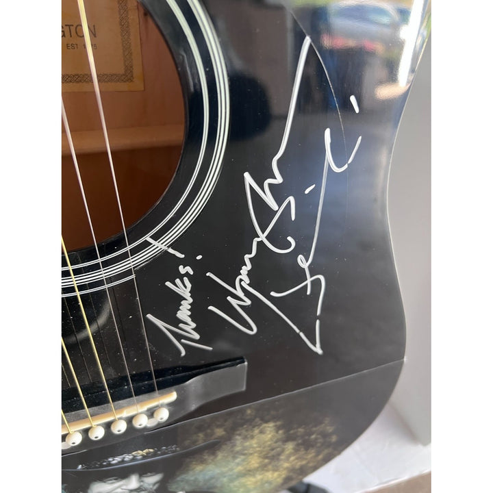 Waylon Jennings black acoustic guitar signed with proof