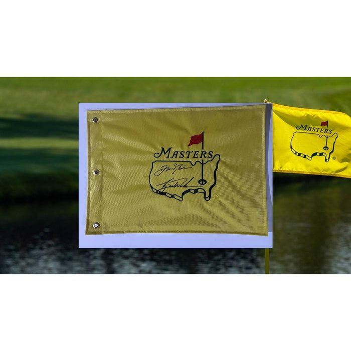 Jack Nicklaus and Tiger Woods Masters golf pin flag signed with proof