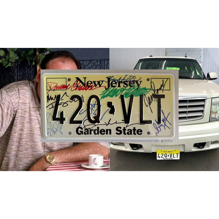 Sopranos James Gandolfini authentic license plate cast signed with proof