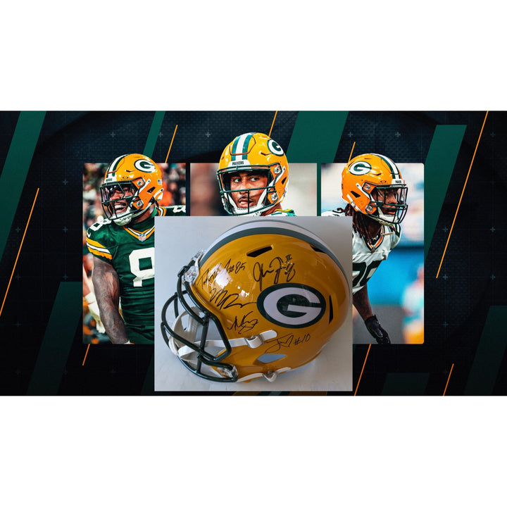 Green Bay Packers Jordan Love, Tucker Kraft, Micah Parsons, Josh Jacobs, Romeo Doubs, Riddell full size helmet signed with proof
