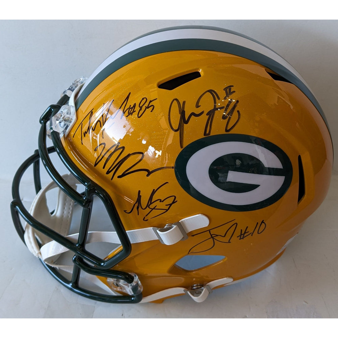 Green Bay Packers Jordan Love, Tucker Kraft, Micah Parsons, Josh Jacobs, Romeo Doubs, Riddell full size helmet signed with proof