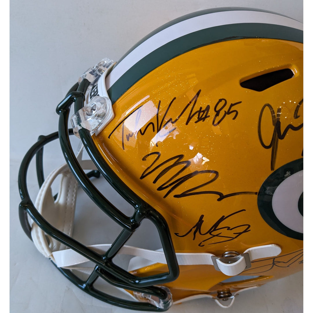 Green Bay Packers Jordan Love, Tucker Kraft, Micah Parsons, Josh Jacobs, Romeo Doubs, Riddell full size helmet signed with proof