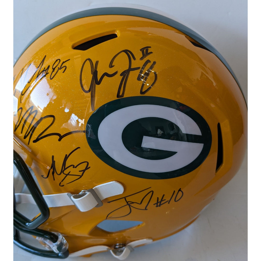 Green Bay Packers Jordan Love, Tucker Kraft, Micah Parsons, Josh Jacobs, Romeo Doubs, Riddell full size helmet signed with proof