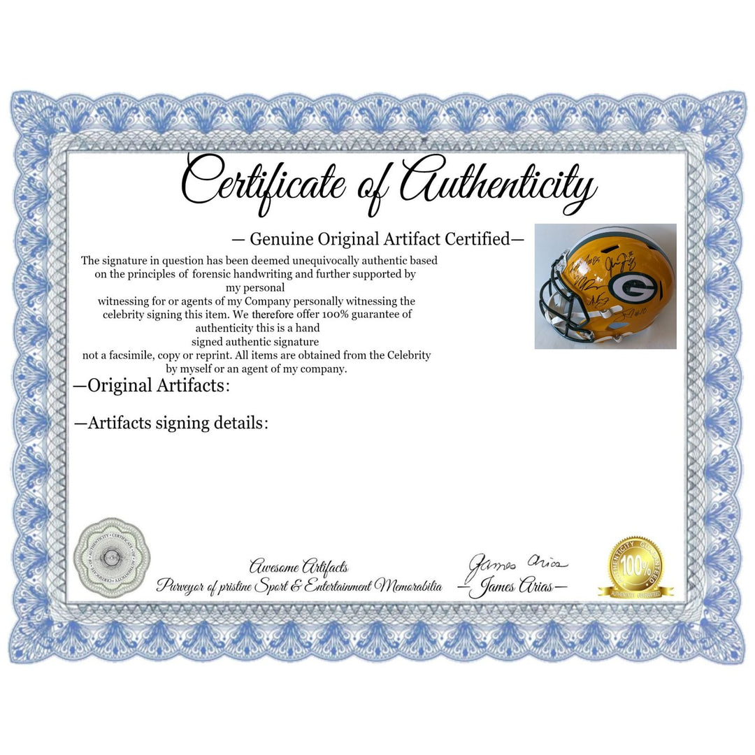 Green Bay Packers Jordan Love, Tucker Kraft, Micah Parsons, Josh Jacobs, Romeo Doubs, Riddell full size helmet signed with proof