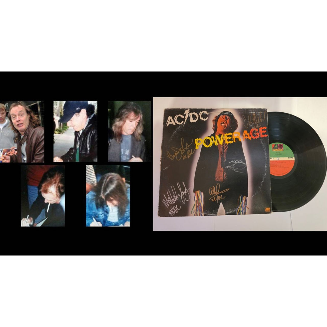 Angus young Malcolm Young Brian Johnson Cliff Williams Phil Rudd ACDC "Power Rage" LP signed with proof.