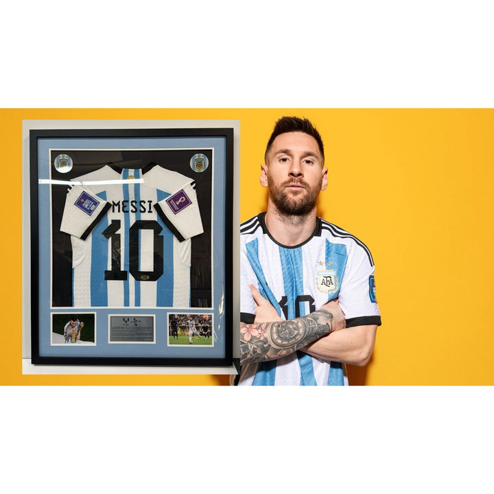 Lionel Messi Argentina game model Jersey signed with proof and Museum quality frame Awesome Artifacts