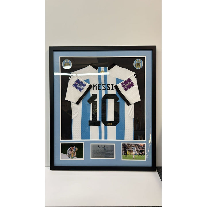 Lionel Messi Argentina game model Jersey signed with proof and Museum quality frame Awesome Artifacts