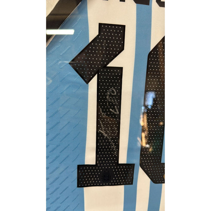 Lionel Messi Argentina game model Jersey signed with proof and Museum quality frame Awesome Artifacts