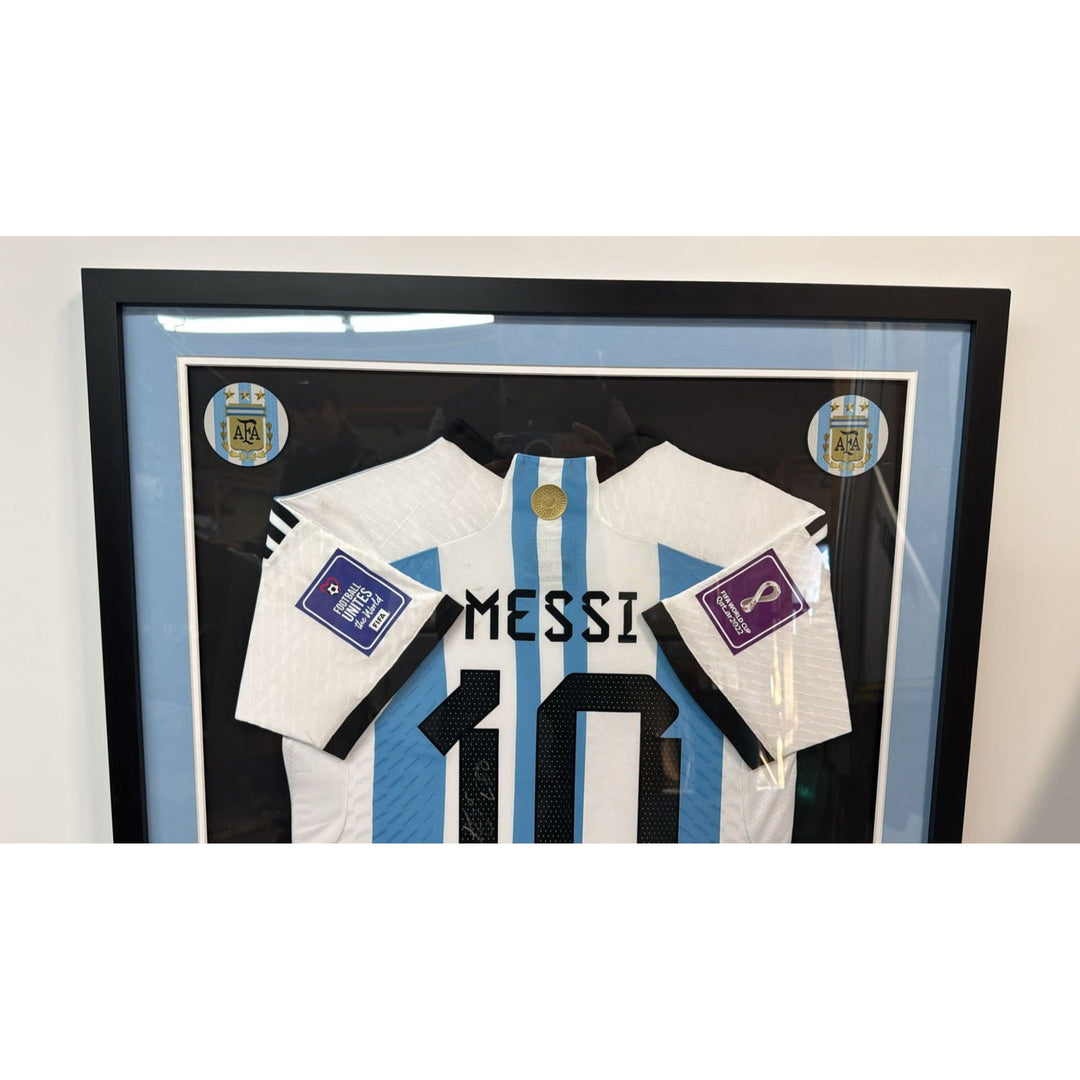 Lionel Messi Argentina game model Jersey signed with proof and Museum quality frame Awesome Artifacts