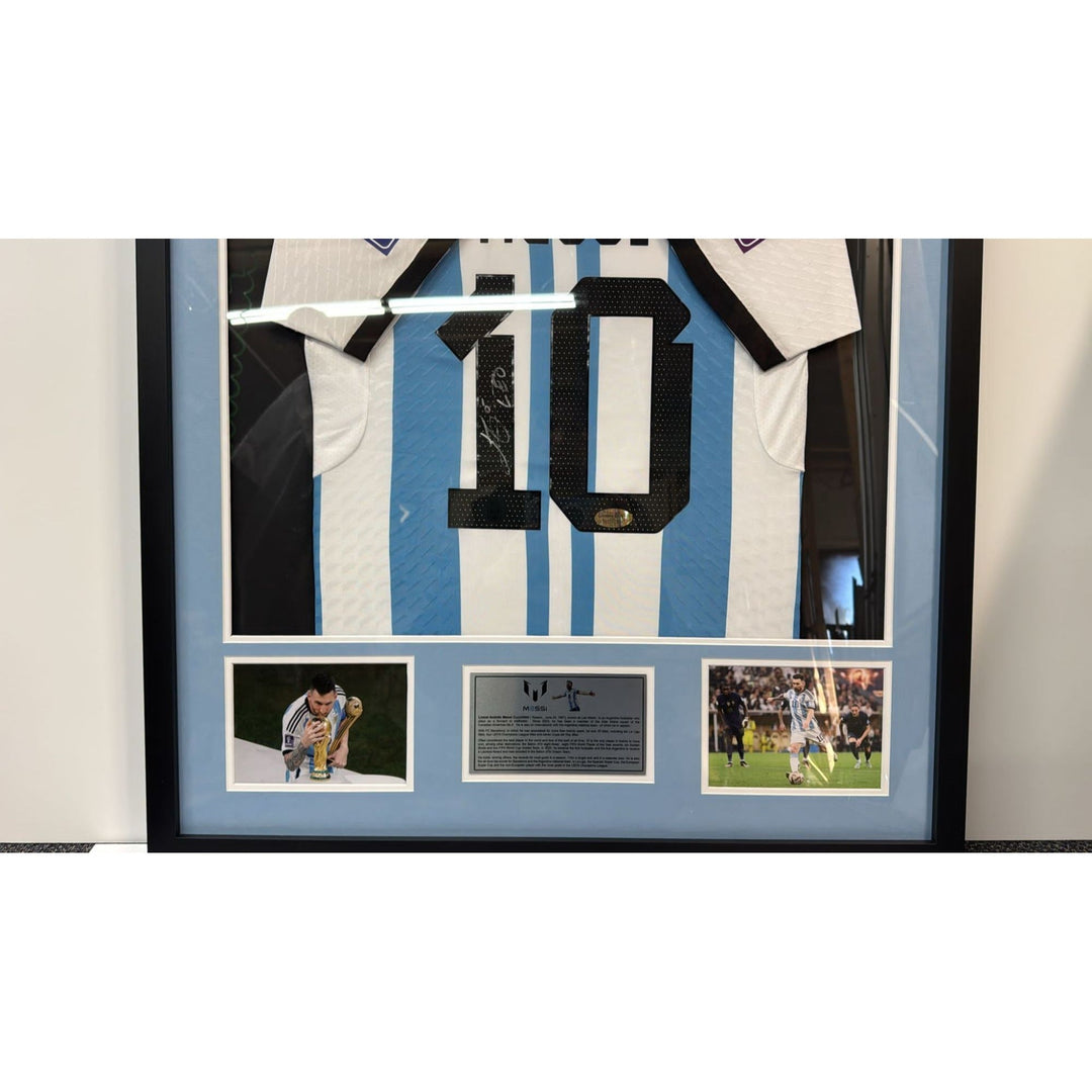 Lionel Messi Argentina game model Jersey signed with proof and Museum quality frame Awesome Artifacts