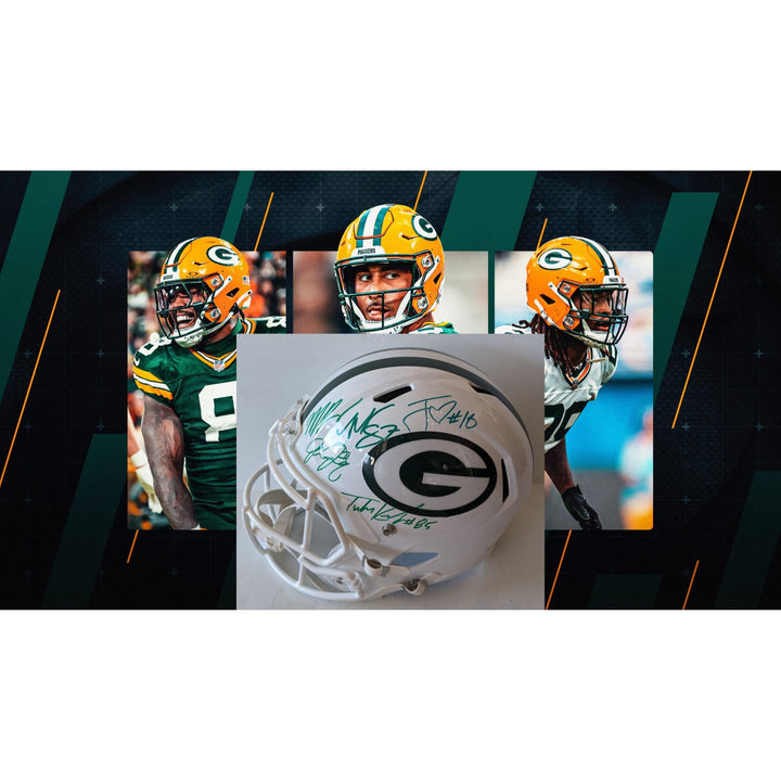 Green Bay Packers Jordan Love, Tucker Kraft, Micah Parsons, Josh Jacobs, Romeo Doubs, Riddell full size helmet signed with proof