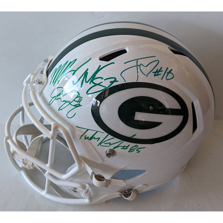 Green Bay Packers Jordan Love, Tucker Kraft, Micah Parsons, Josh Jacobs, Romeo Doubs, Riddell full size helmet signed with proof