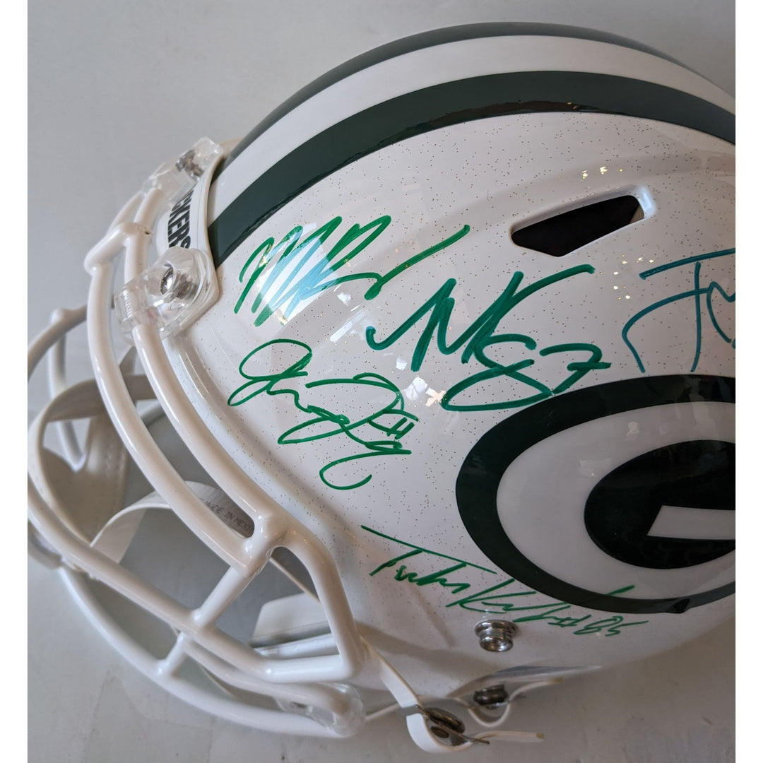 Green Bay Packers Jordan Love, Tucker Kraft, Micah Parsons, Josh Jacobs, Romeo Doubs, Riddell full size helmet signed with proof