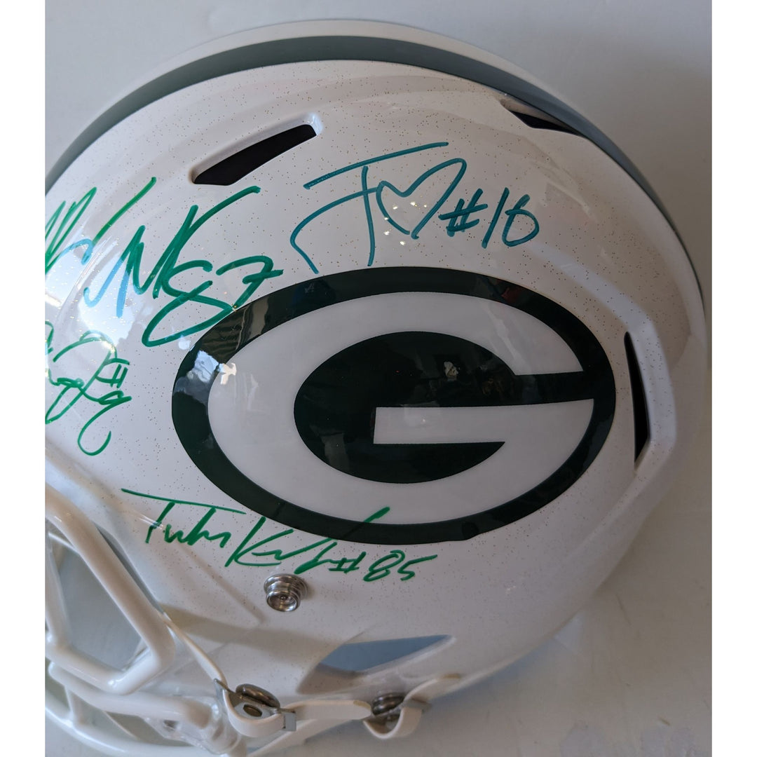 Green Bay Packers Jordan Love, Tucker Kraft, Micah Parsons, Josh Jacobs, Romeo Doubs, Riddell full size helmet signed with proof