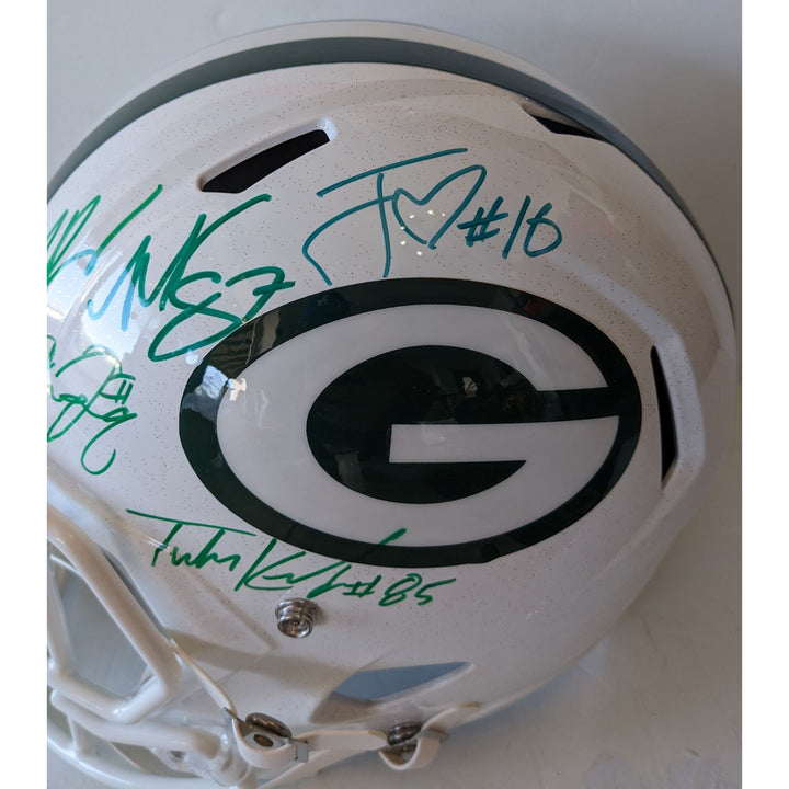 Green Bay Packers Jordan Love, Tucker Kraft, Micah Parsons, Josh Jacobs, Romeo Doubs, Riddell full size helmet signed with proof
