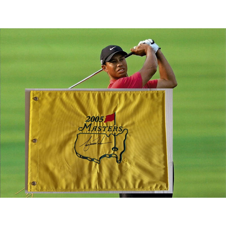 Tiger Woods Masters golf tournament embroidered golf pin flag signed with proof