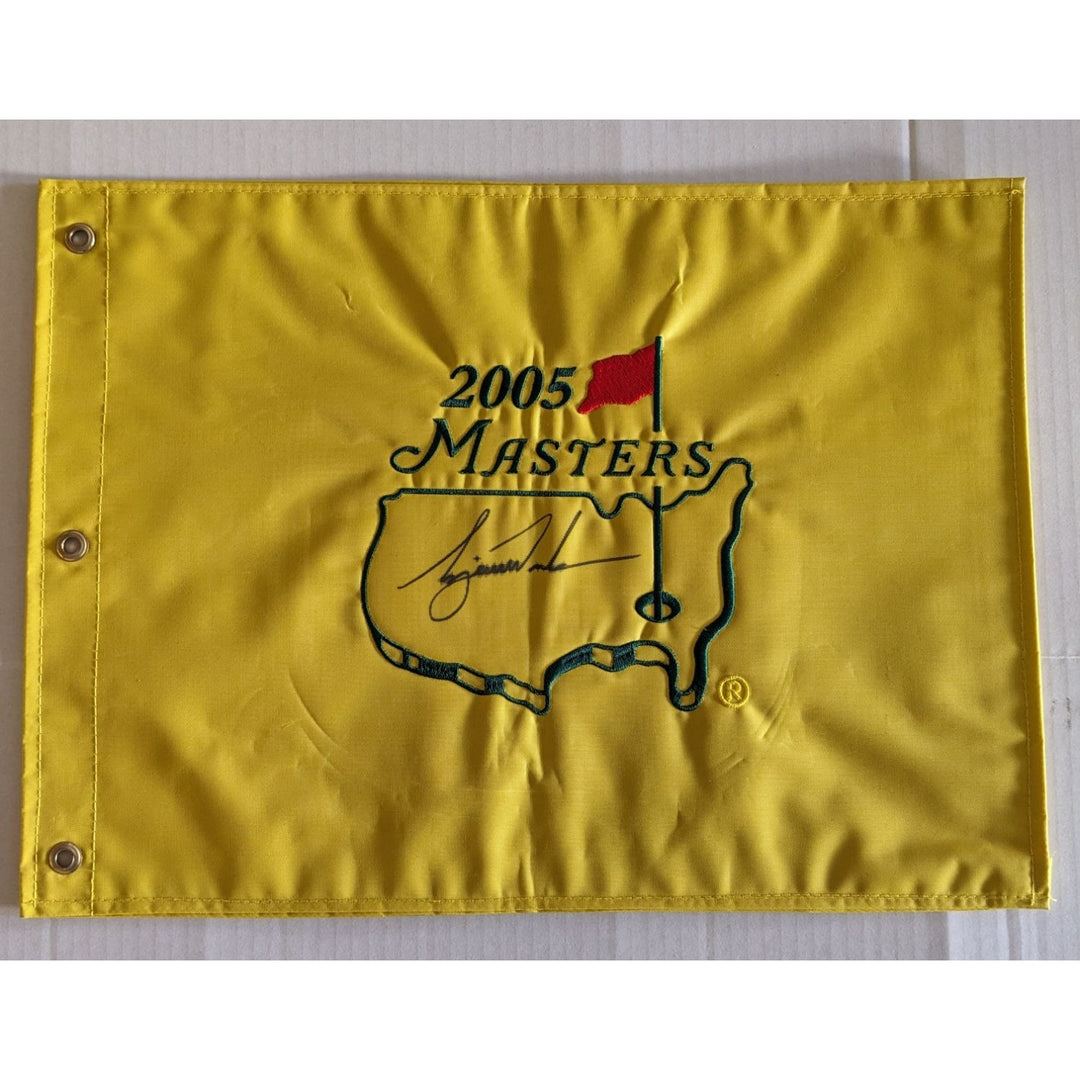 Tiger Woods Masters golf tournament embroidered golf pin flag signed with proof