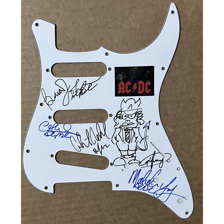 ACDC Angus & Malcolm Young Brian Johnson Cliff Williams Phil Rudd guitar pickguard signed with proof