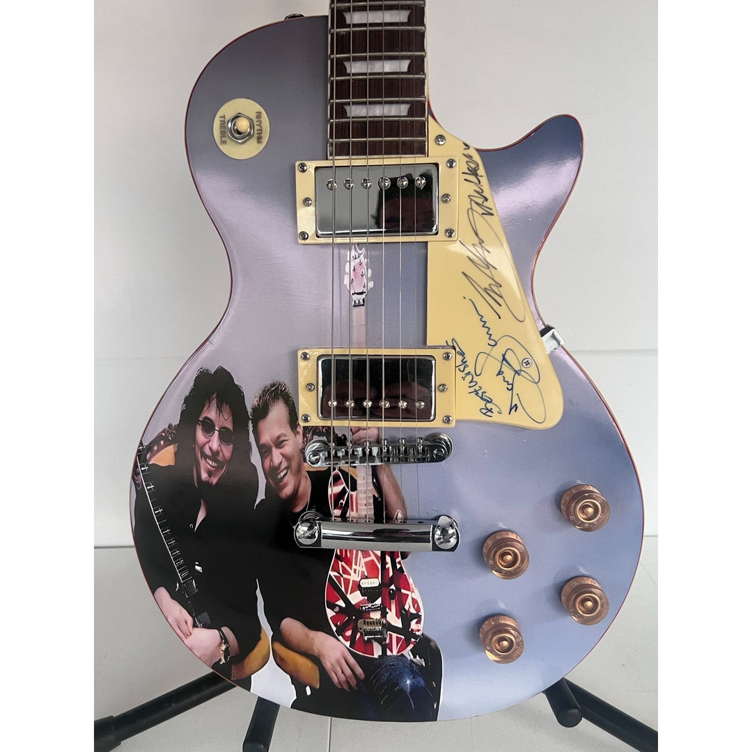 Tony Iommi (Black Sabbath) Eddie Van Halen two of Rock N' Rolls greatest guitarists one of a kind les paul signed with proof.