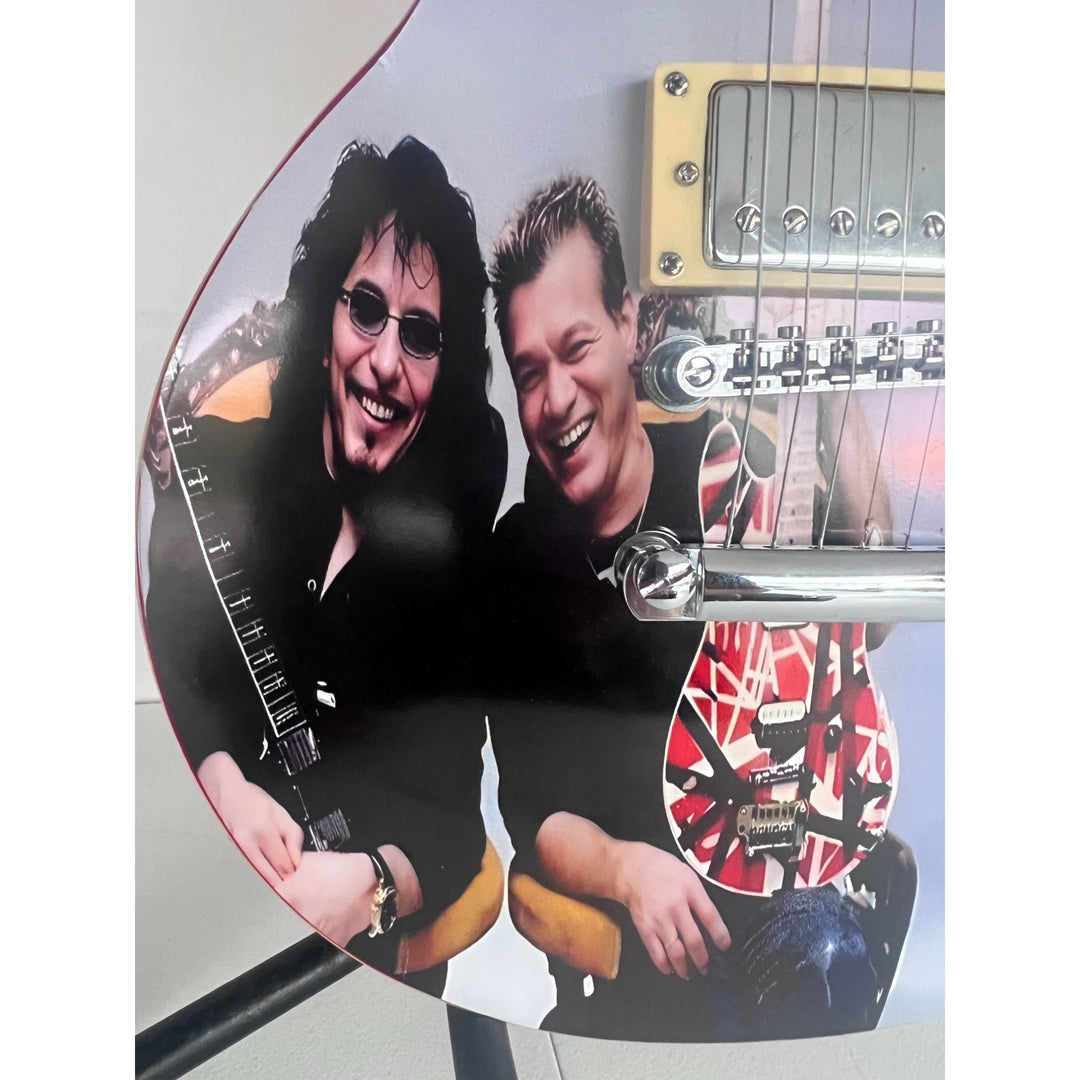 Tony Iommi (Black Sabbath) Eddie Van Halen two of Rock N' Rolls greatest guitarists one of a kind les paul signed with proof.