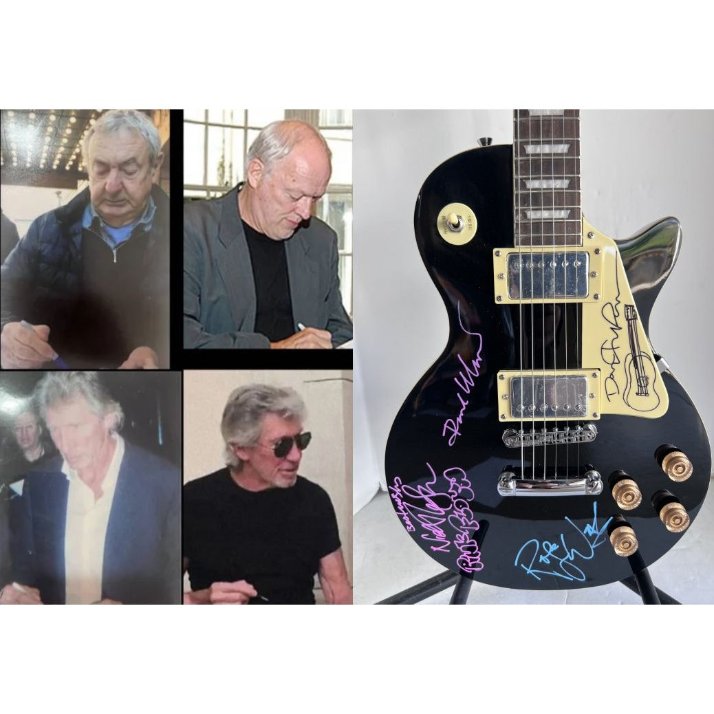 Pink Floyd Roger Waters David Gilmour Richard Wright Nick Mason Black Les Paul electric guitar signed with proof