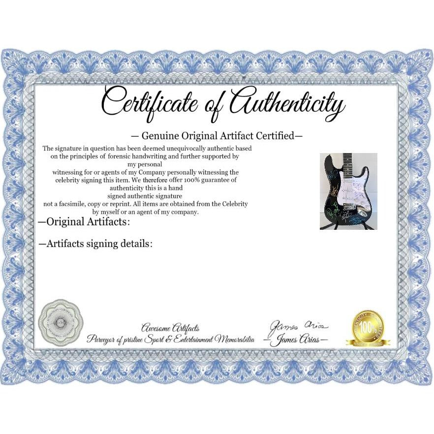 Dave Mathews, Le Roi Moore, Carter Beauford, Stefan Lessard, Boyd Tinsley electric guitar signed with proof.