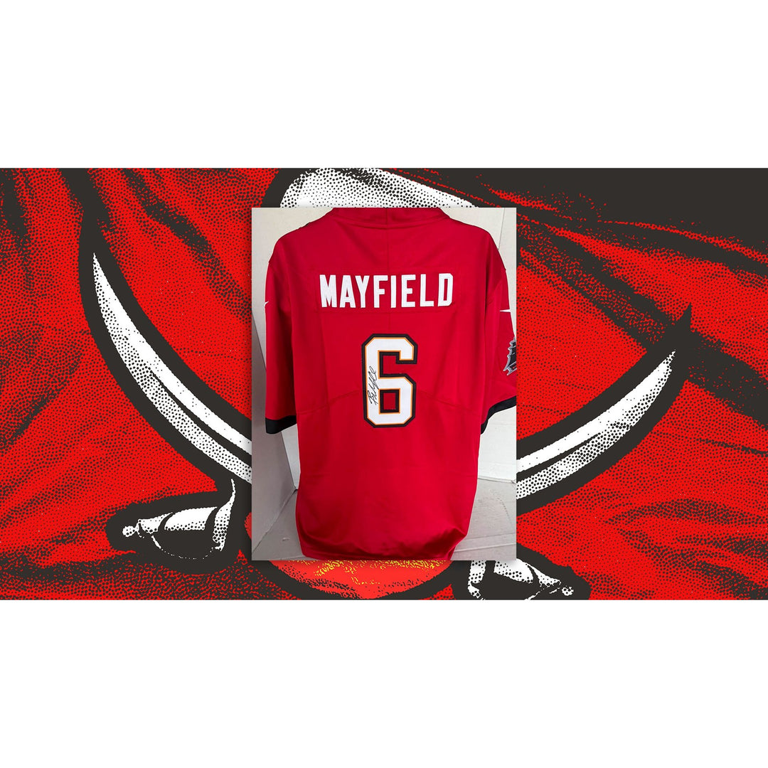 Baker Mayfield Tampa Bay Buccaneers Nike size Lg game model jersey signed with proof.