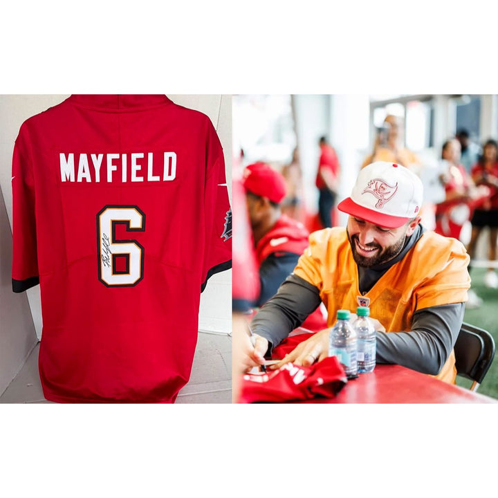 Baker Mayfield Tampa Bay Buccaneers Nike size Lg game model jersey signed with proof.