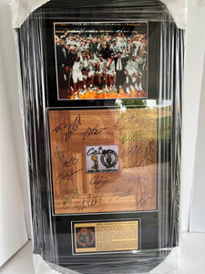 Boston Celtics one-of-a-kind Paul Pierce, Ray Allen, Kevin Garnett 2007-08 NBA champions Team parquet floor board signed & framed 32x18 with proof