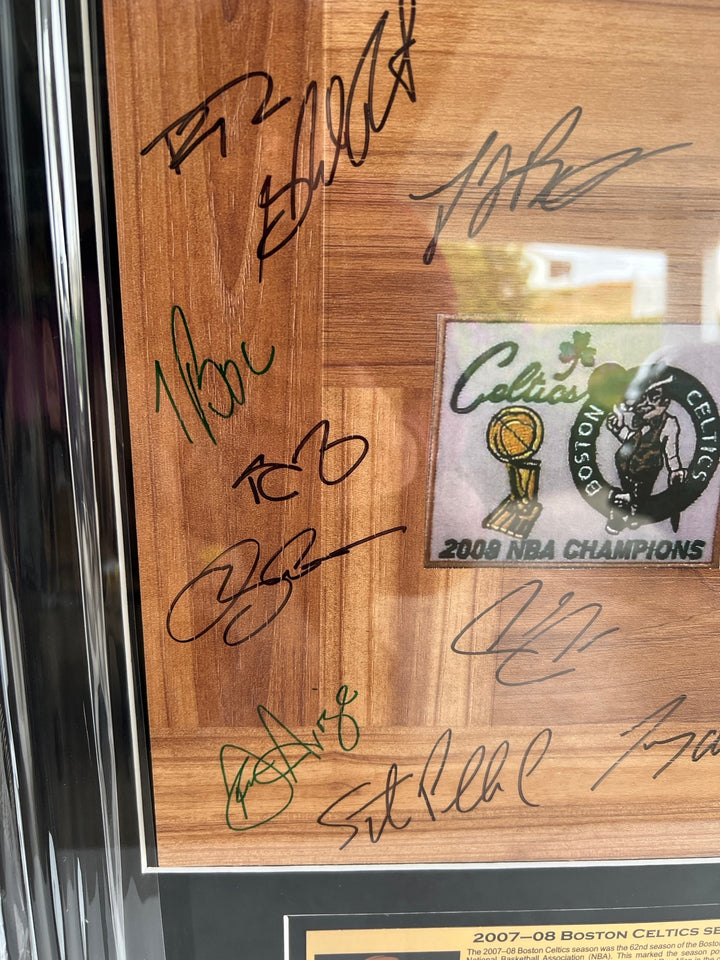 Boston Celtics one-of-a-kind Paul Pierce, Ray Allen, Kevin Garnett 2007-08 NBA champions Team parquet floor board signed & framed 32x18 with proof