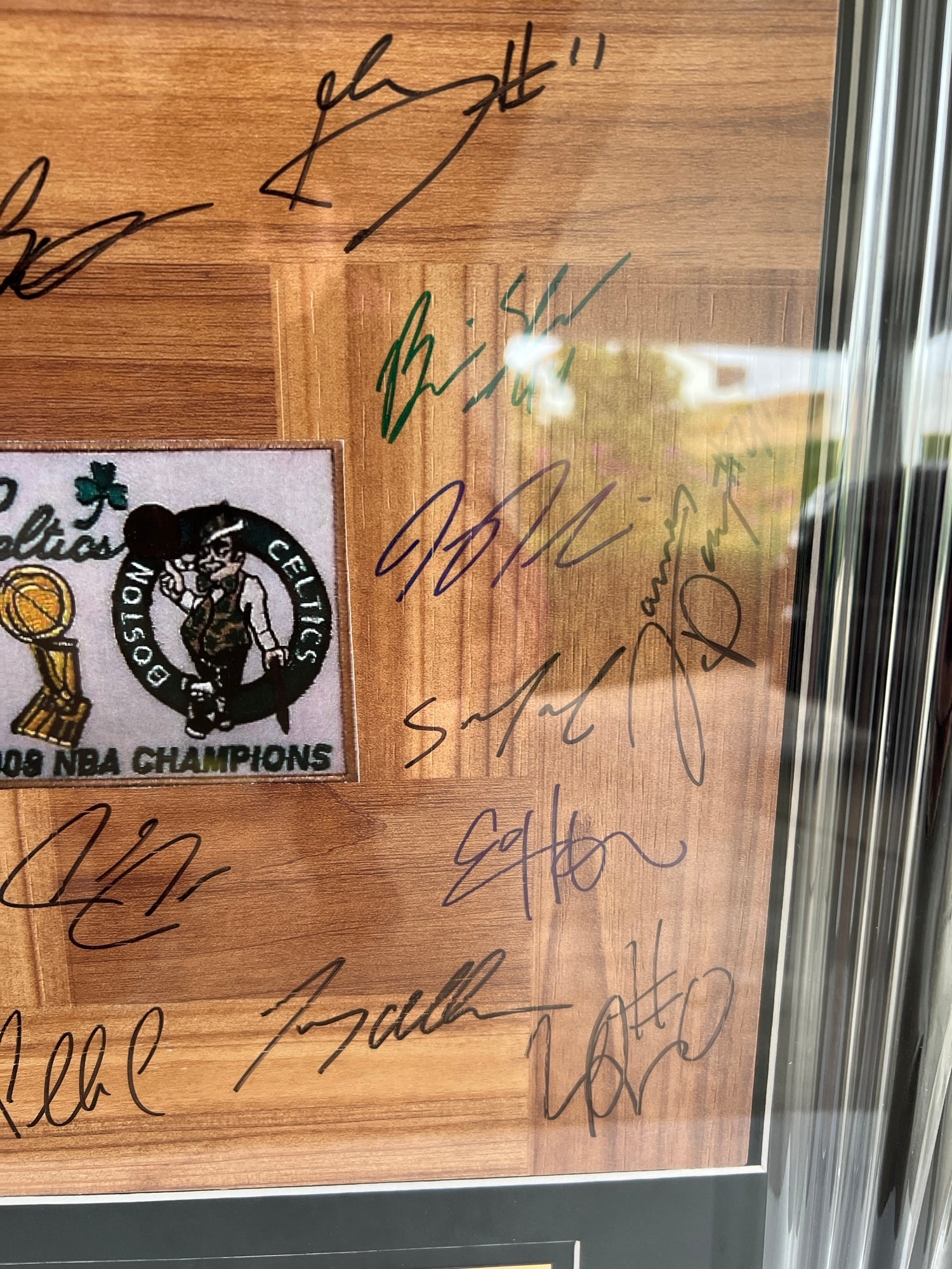 Boston Celtics one-of-a-kind Paul Pierce, Ray Allen, Kevin Garnett 2007-08 NBA champions Team parquet floor board signed & framed 32x18 with proof