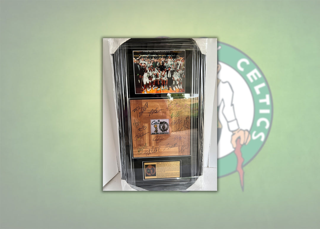 Boston Celtics one-of-a-kind Paul Pierce, Ray Allen, Kevin Garnett 2007-08 NBA champions Team parquet floor board signed & framed 32x18 with proof