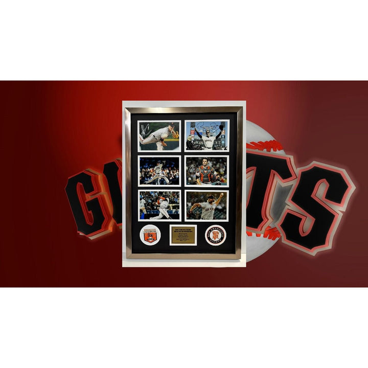 Bruce Bochy Buster Posey Matt Cain San Francisco Giants  World Series Champions 5x7 photos in museum quality frame 22 x 28 signed with proof Awesome Artifacts