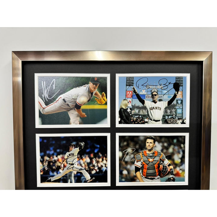 Bruce Bochy Buster Posey Matt Cain San Francisco Giants  World Series Champions 5x7 photos in museum quality frame 22 x 28 signed with proof Awesome Artifacts
