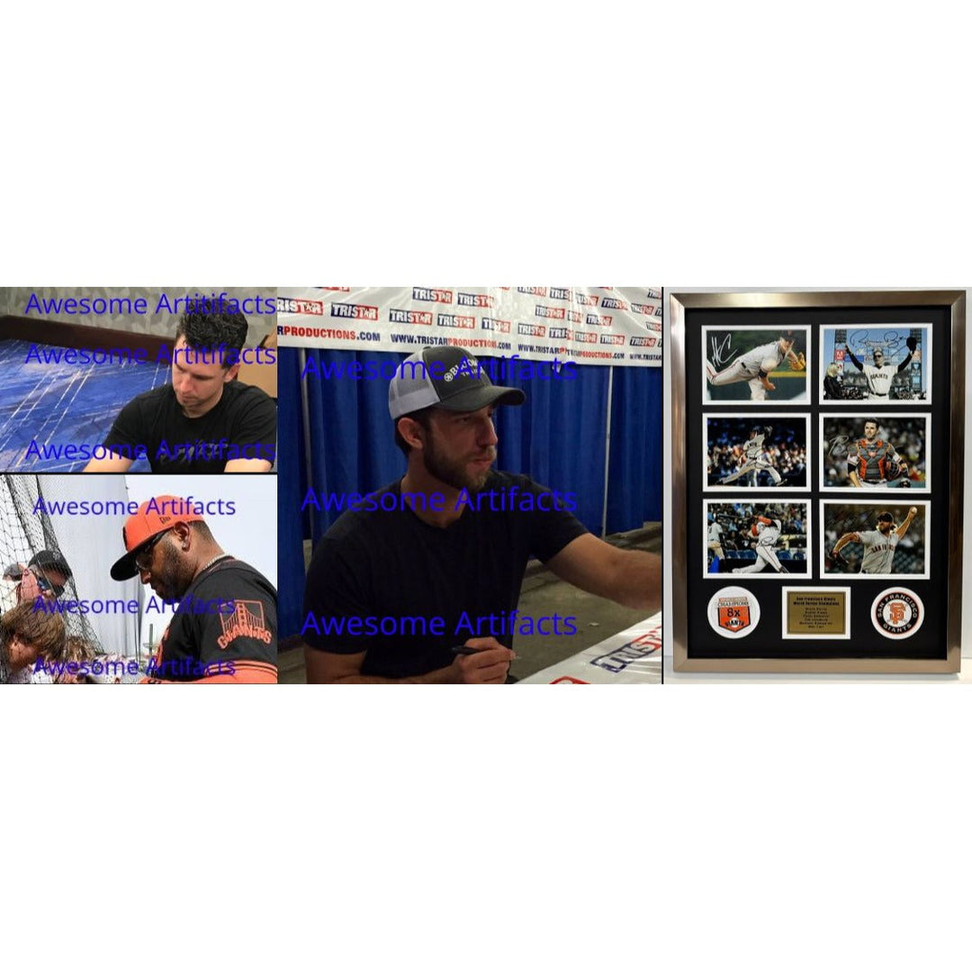 Bruce Bochy Buster Posey Matt Cain San Francisco Giants  World Series Champions 5x7 photos in museum quality frame 22 x 28 signed with proof Awesome Artifacts