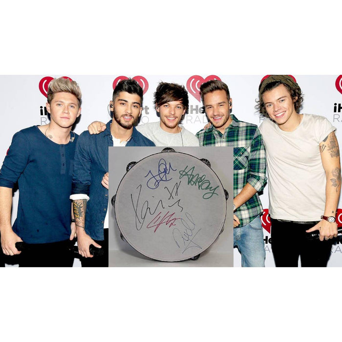 One Direction, Liam Payne, Harry Styles, Zayn Malik, Louis Tomlinson, Niall Horan, 10inch' tambourine signed with proof