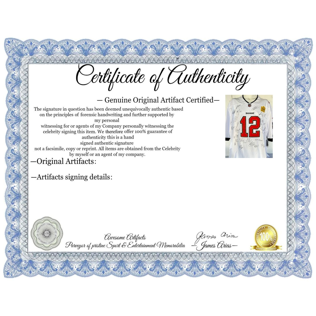 Tampa Bay Buccaneers Tom Brady, Rob Gronkowski, Bruce Arians, 2020-21 Super Bowl LIX champs team signed XXL jersey with proof