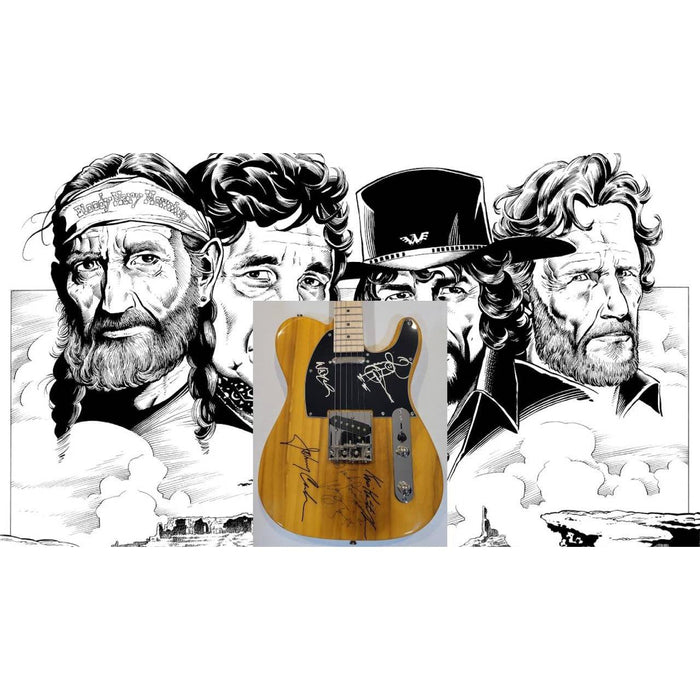 The Highwaymen Johnny Cash Kris Kristofferson Willie Nelson Waylon Jennings full size telecaster electric guitar signed with proof