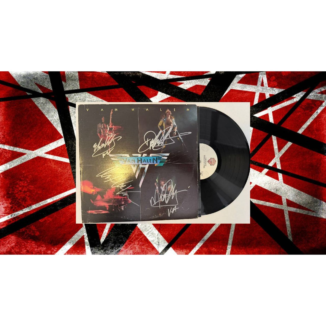 Eddie Van Halen David Lee Roth Alex Van Halen Michael Anthony original Van Halen LP signed with proof..