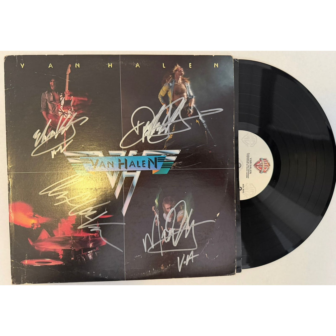 Eddie Van Halen David Lee Roth Alex Van Halen Michael Anthony original Van Halen LP signed with proof..