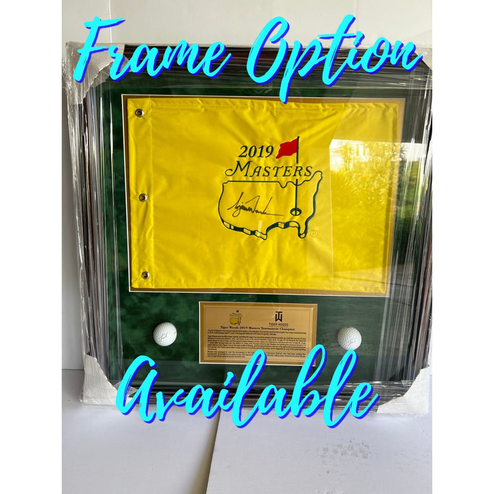 Tiger Woods Masters Champion embroidered undated Master Golf flag signed with photo proof