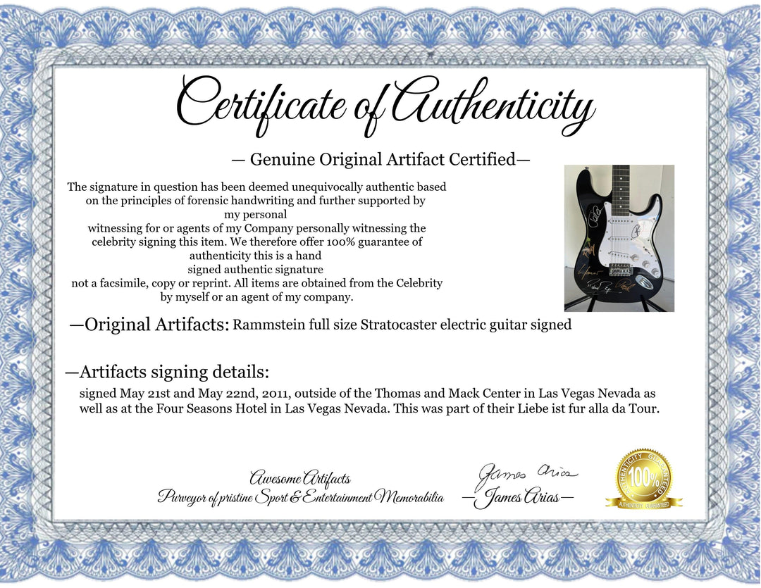 Rammstein full size Stratocaster electric guitar signed with proof
