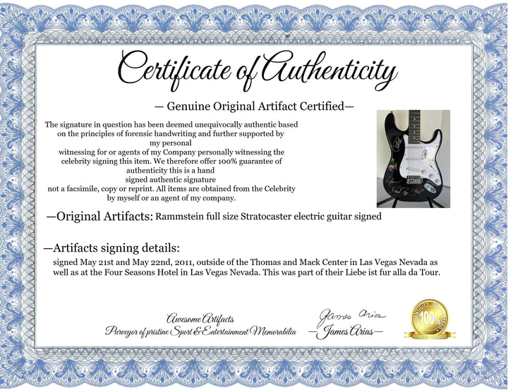 Rammstein full size Stratocaster electric guitar signed with proof