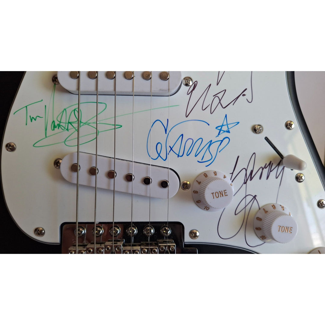 INXS: Michael Hutchence, Jon, Andrew, Tim Farriss, Garry Gary Beers, Fender Stratocaster full size electric guitar signed with proof
