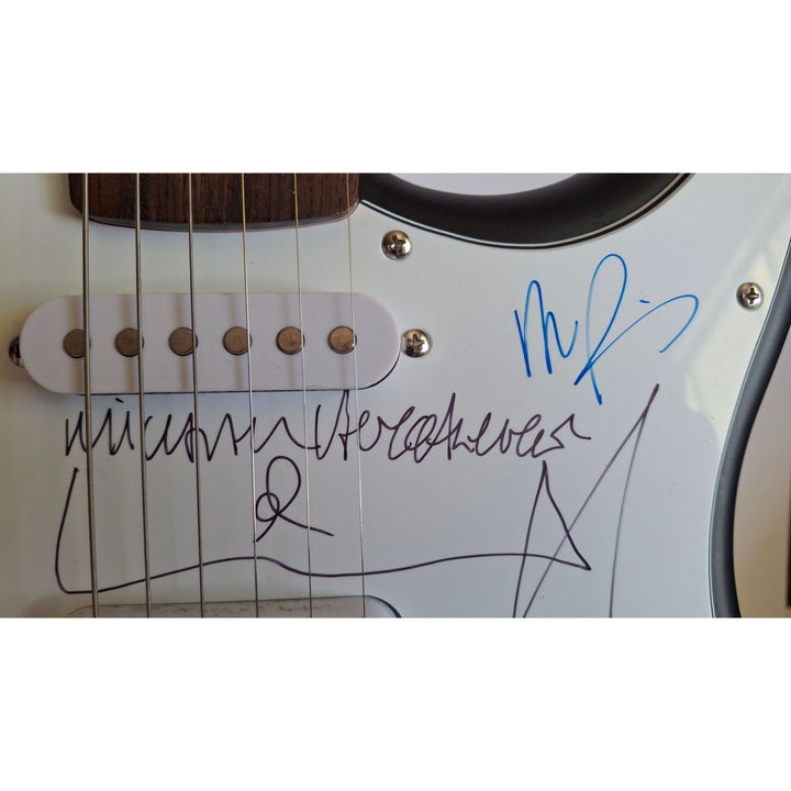 INXS: Michael Hutchence, Jon, Andrew, Tim Farriss, Garry Gary Beers, Fender Stratocaster full size electric guitar signed with proof
