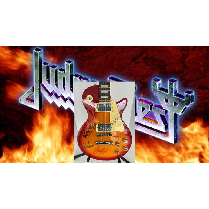 Judas Priest Rob Halford KK Downing Glenn Tipton Richie Faulkner Ian Hill les paul electric guitar signed with proof